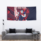 Personalized Melbourne Demons Tapestry Polynesian Tribal Demon Mascot With Hibiscus Floral Art
