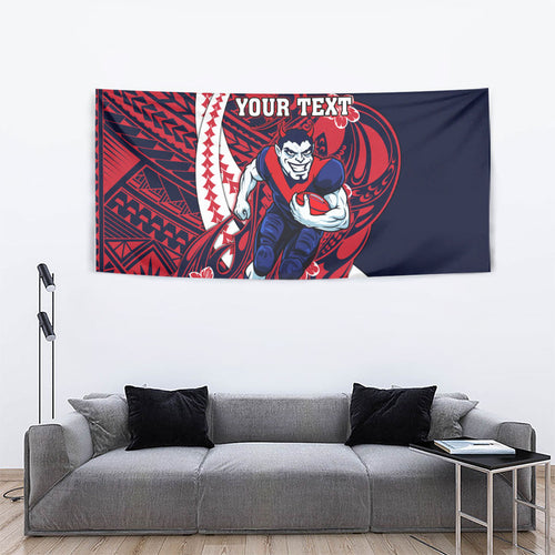 Personalized Melbourne Demons Tapestry Polynesian Tribal Demon Mascot With Hibiscus Floral Art