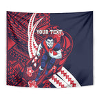 Personalized Melbourne Demons Tapestry Polynesian Tribal Demon Mascot With Hibiscus Floral Art