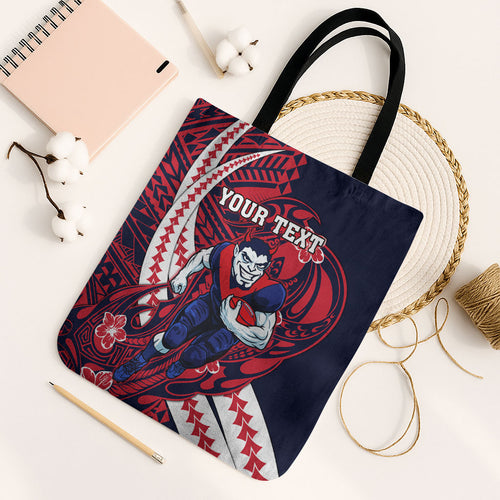 Personalized Melbourne Demons Tote Bag Polynesian Tribal Demon Mascot With Hibiscus Floral Art