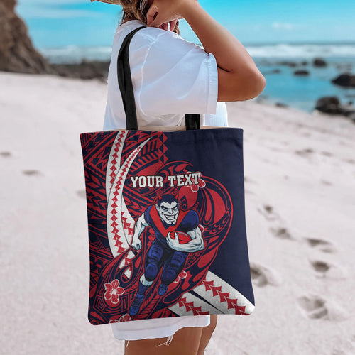 Personalized Melbourne Demons Tote Bag Polynesian Tribal Demon Mascot With Hibiscus Floral Art