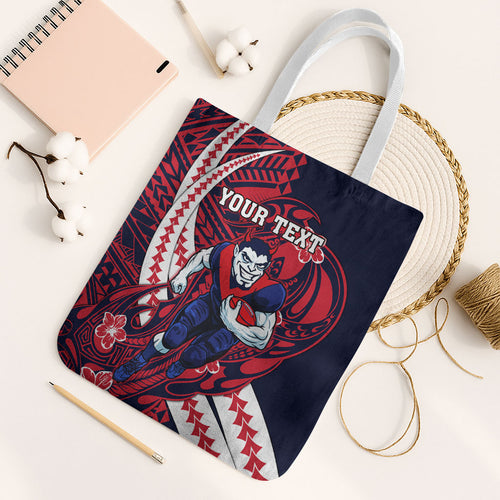 Personalized Melbourne Demons Tote Bag Polynesian Tribal Demon Mascot With Hibiscus Floral Art