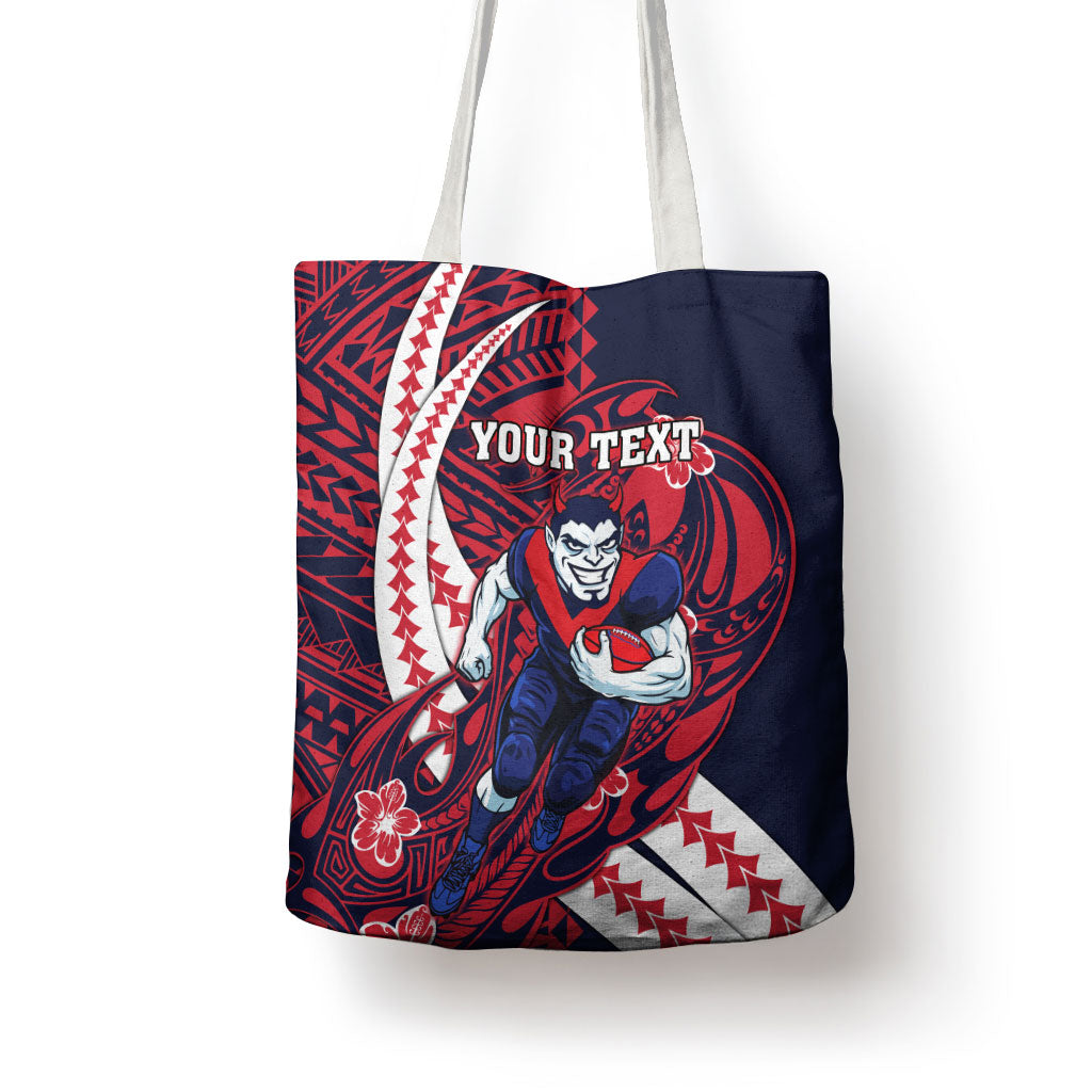 Personalized Melbourne Demons Tote Bag Polynesian Tribal Demon Mascot With Hibiscus Floral Art