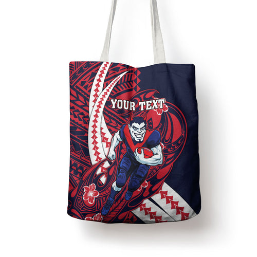 Personalized Melbourne Demons Tote Bag Polynesian Tribal Demon Mascot With Hibiscus Floral Art