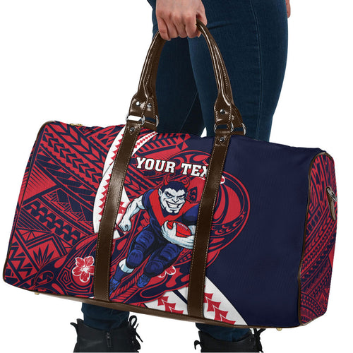Personalized Melbourne Demons Travel Bag Polynesian Tribal Demon Mascot With Hibiscus Floral Art