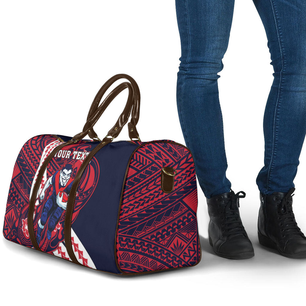 Personalized Melbourne Demons Travel Bag Polynesian Tribal Demon Mascot With Hibiscus Floral Art