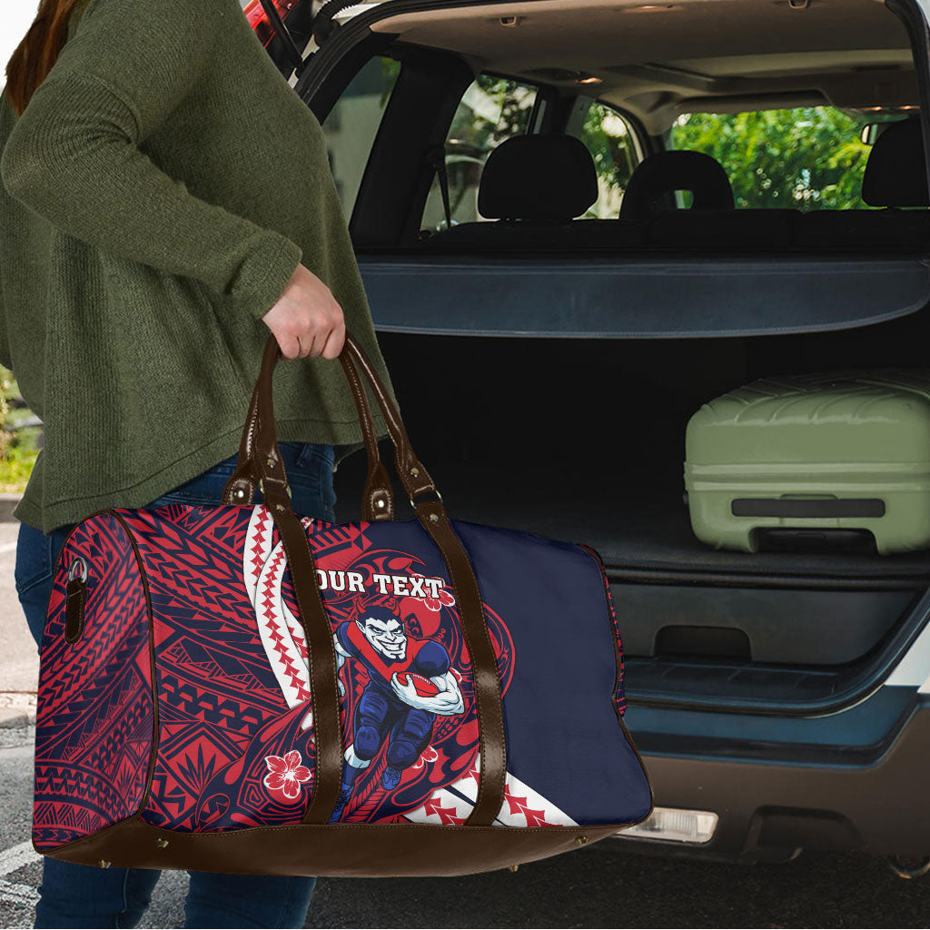 Personalized Melbourne Demons Travel Bag Polynesian Tribal Demon Mascot With Hibiscus Floral Art