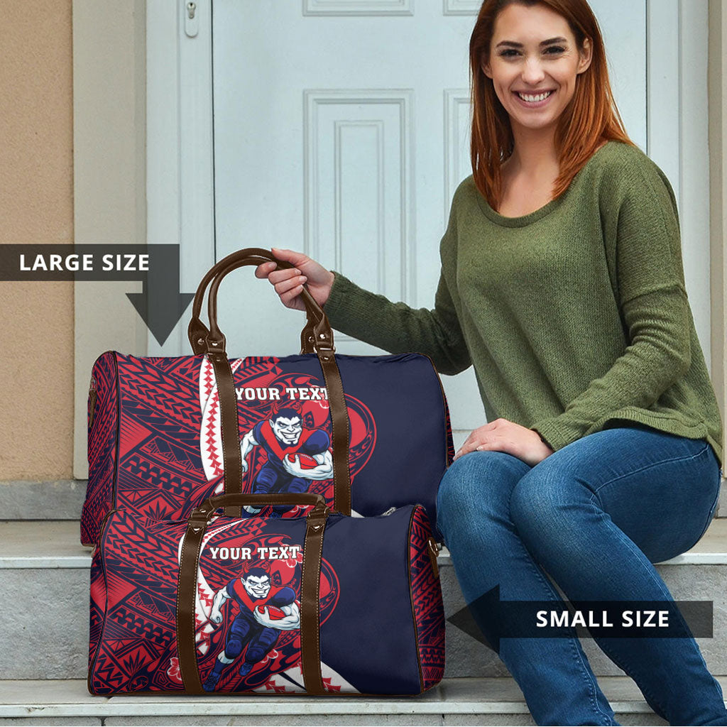Personalized Melbourne Demons Travel Bag Polynesian Tribal Demon Mascot With Hibiscus Floral Art