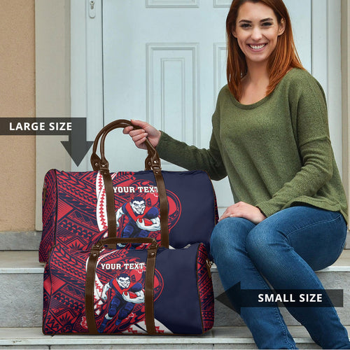 Personalized Melbourne Demons Travel Bag Polynesian Tribal Demon Mascot With Hibiscus Floral Art
