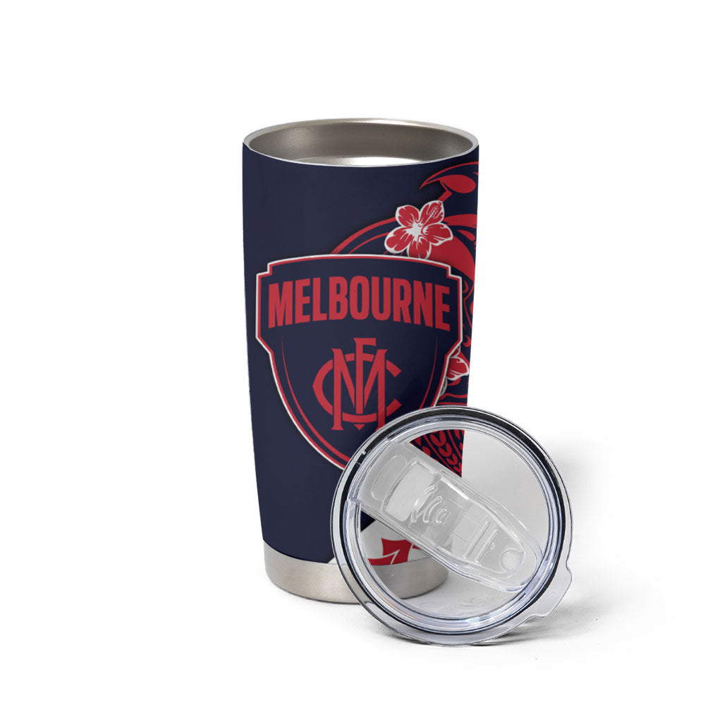Personalized Melbourne Demons Tumbler Cup Polynesian Tribal Demon Mascot With Hibiscus Floral Art