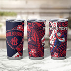 Personalized Melbourne Demons Tumbler Cup Polynesian Tribal Demon Mascot With Hibiscus Floral Art