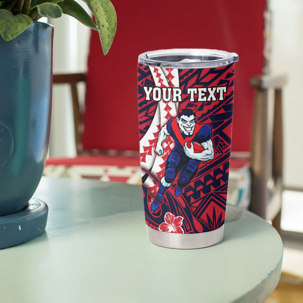 Personalized Melbourne Demons Tumbler Cup Polynesian Tribal Demon Mascot With Hibiscus Floral Art
