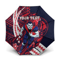 Personalized Melbourne Demons Umbrella Polynesian Tribal Demon Mascot With Hibiscus Floral Art