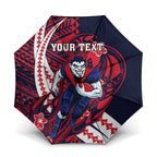 Personalized Melbourne Demons Umbrella Polynesian Tribal Demon Mascot With Hibiscus Floral Art