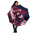 Personalized Melbourne Demons Umbrella Polynesian Tribal Demon Mascot With Hibiscus Floral Art