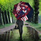 Personalized Melbourne Demons Umbrella Polynesian Tribal Demon Mascot With Hibiscus Floral Art