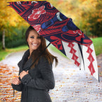 Personalized Melbourne Demons Umbrella Polynesian Tribal Demon Mascot With Hibiscus Floral Art