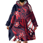 Personalized Melbourne Demons Wearable Blanket Hoodie Polynesian Tribal Demon Mascot With Hibiscus Floral Art