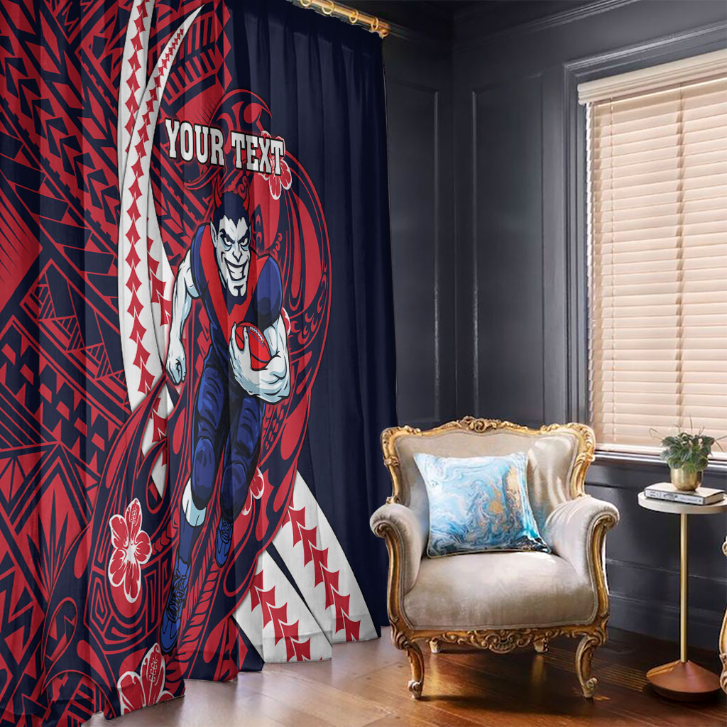 Personalized Melbourne Demons Window Curtain Polynesian Tribal Demon Mascot With Hibiscus Floral Art