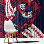Personalized Melbourne Demons Window Curtain Polynesian Tribal Demon Mascot With Hibiscus Floral Art