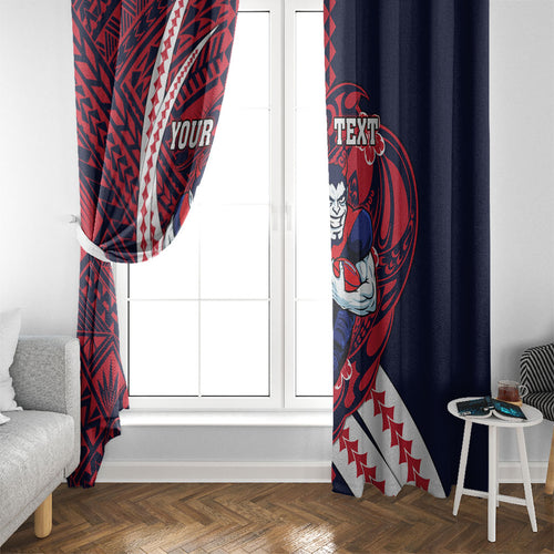 Personalized Melbourne Demons Window Curtain Polynesian Tribal Demon Mascot With Hibiscus Floral Art