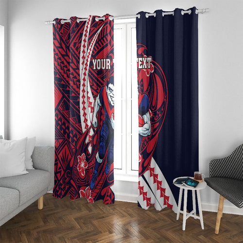 Personalized Melbourne Demons Window Curtain Polynesian Tribal Demon Mascot With Hibiscus Floral Art