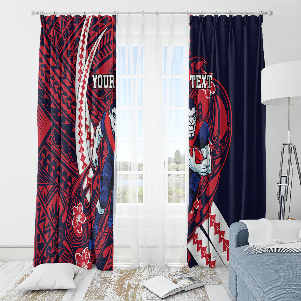 Personalized Melbourne Demons Window Curtain Polynesian Tribal Demon Mascot With Hibiscus Floral Art