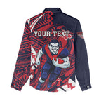 Personalized Melbourne Demons Women Casual Shirt Polynesian Tribal Demon Mascot With Hibiscus Floral Art