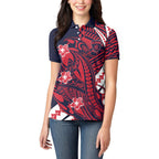Personalized Melbourne Demons Women Polo Shirt Polynesian Tribal Demon Mascot With Hibiscus Floral Art