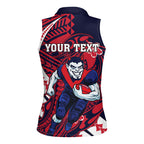 Personalized Melbourne Demons Women Sleeveless Polo Shirt Polynesian Tribal Demon Mascot With Hibiscus Floral Art