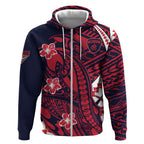 Personalized Melbourne Demons Zip Hoodie Polynesian Tribal Demon Mascot With Hibiscus Floral Art