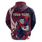 Personalized Melbourne Demons Zip Hoodie Polynesian Tribal Demon Mascot With Hibiscus Floral Art