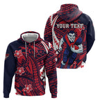 Personalized Melbourne Demons Zip Hoodie Polynesian Tribal Demon Mascot With Hibiscus Floral Art