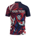 Personalized Melbourne Demons Zipper Polo Shirt Polynesian Tribal Demon Mascot With Hibiscus Floral Art