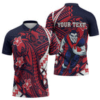Personalized Melbourne Demons Zipper Polo Shirt Polynesian Tribal Demon Mascot With Hibiscus Floral Art