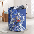 Personalized North Melbourne Kangaroos Laundry Basket Polynesian Tribal Kangaroo Mascot With Hibiscus Floral Art