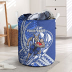 Personalized North Melbourne Kangaroos Laundry Basket Polynesian Tribal Kangaroo Mascot With Hibiscus Floral Art