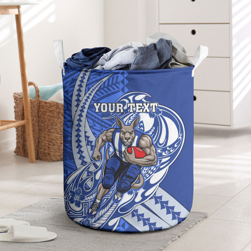 Personalized North Melbourne Kangaroos Laundry Basket Polynesian Tribal Kangaroo Mascot With Hibiscus Floral Art