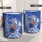 Personalized North Melbourne Kangaroos Laundry Basket Polynesian Tribal Kangaroo Mascot With Hibiscus Floral Art