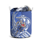 Personalized North Melbourne Kangaroos Laundry Basket Polynesian Tribal Kangaroo Mascot With Hibiscus Floral Art