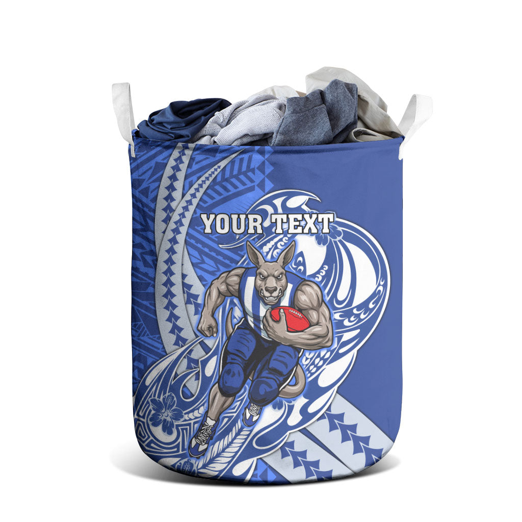 Personalized North Melbourne Kangaroos Laundry Basket Polynesian Tribal Kangaroo Mascot With Hibiscus Floral Art