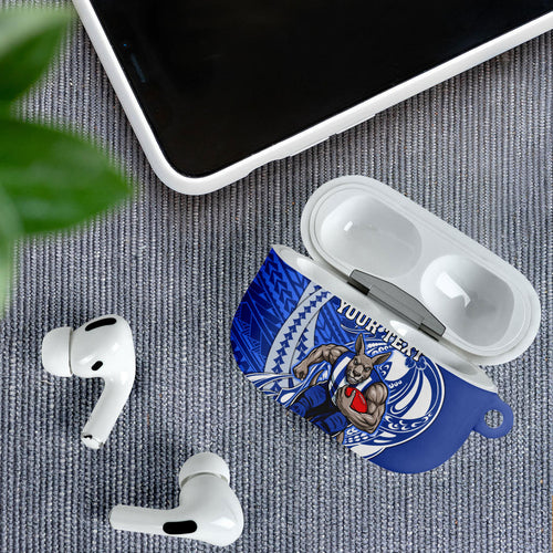 Personalized North Melbourne Kangaroos AirPods Case Polynesian Tribal Kangaroo Mascot With Hibiscus Floral Art