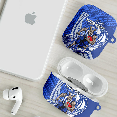 Personalized North Melbourne Kangaroos AirPods Case Polynesian Tribal Kangaroo Mascot With Hibiscus Floral Art