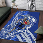 Personalized North Melbourne Kangaroos Area Rug Polynesian Tribal Kangaroo Mascot With Hibiscus Floral Art