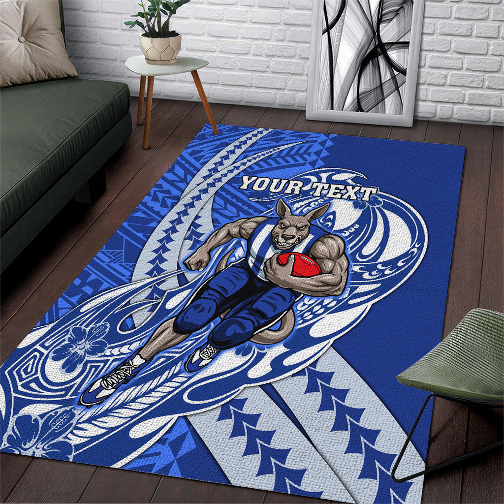 Personalized North Melbourne Kangaroos Area Rug Polynesian Tribal Kangaroo Mascot With Hibiscus Floral Art