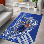 Personalized North Melbourne Kangaroos Area Rug Polynesian Tribal Kangaroo Mascot With Hibiscus Floral Art