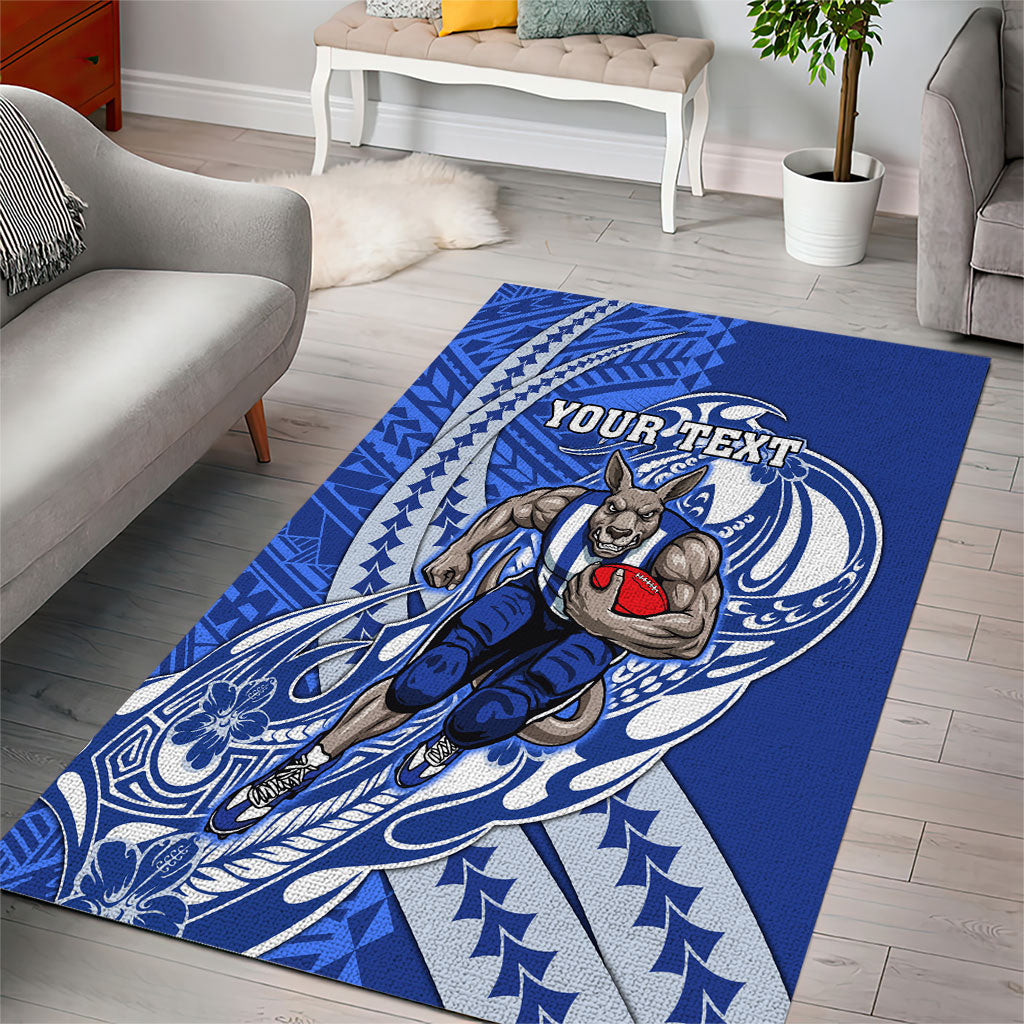Personalized North Melbourne Kangaroos Area Rug Polynesian Tribal Kangaroo Mascot With Hibiscus Floral Art