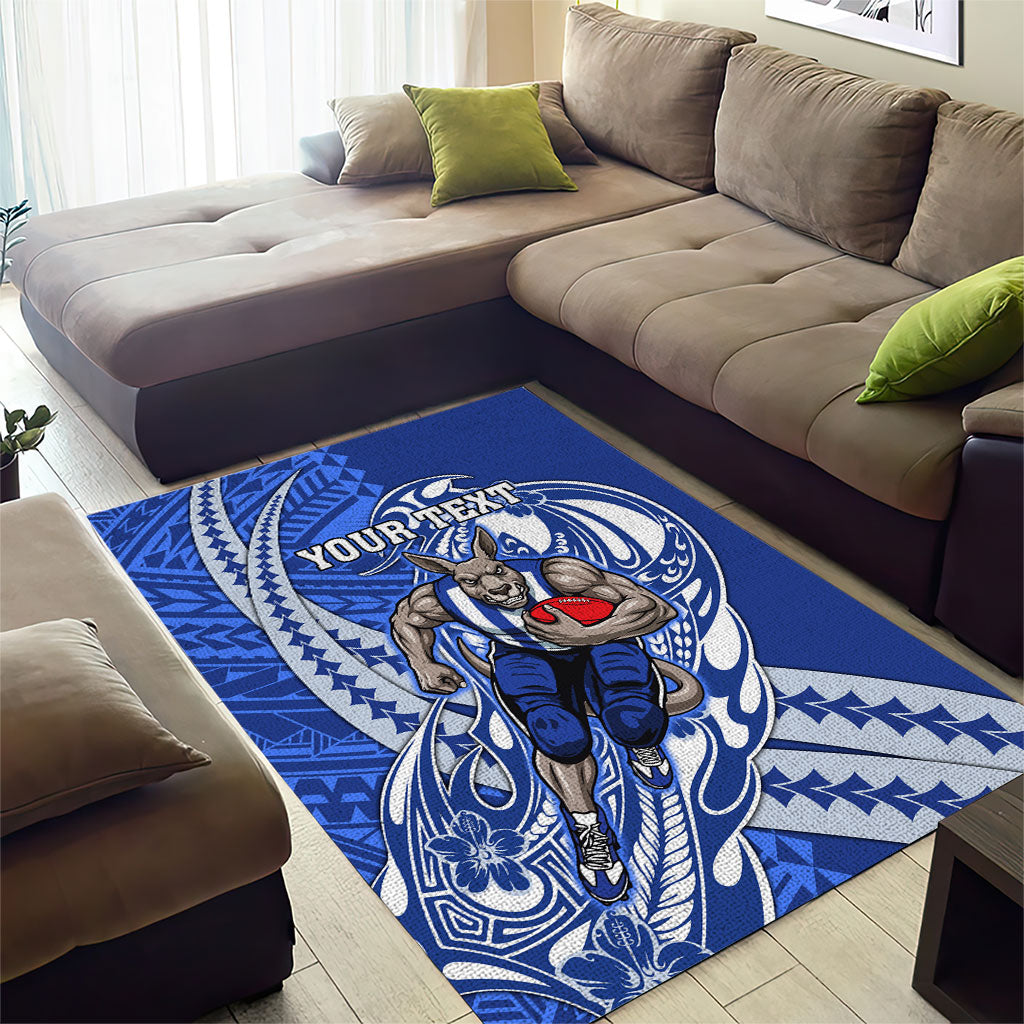 Personalized North Melbourne Kangaroos Area Rug Polynesian Tribal Kangaroo Mascot With Hibiscus Floral Art