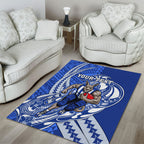 Personalized North Melbourne Kangaroos Area Rug Polynesian Tribal Kangaroo Mascot With Hibiscus Floral Art