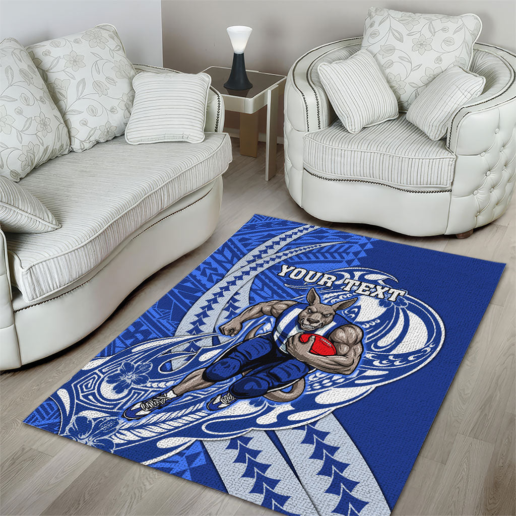 Personalized North Melbourne Kangaroos Area Rug Polynesian Tribal Kangaroo Mascot With Hibiscus Floral Art